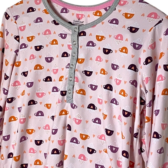 Cuddl Duds Pajama Set LS Henley Top & Jogger Bottoms Pink w Coffee Mug Print SM - Picture 2 of 10